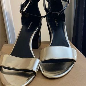 Calvin Klein, Block Heel, metallic strap. Size 11